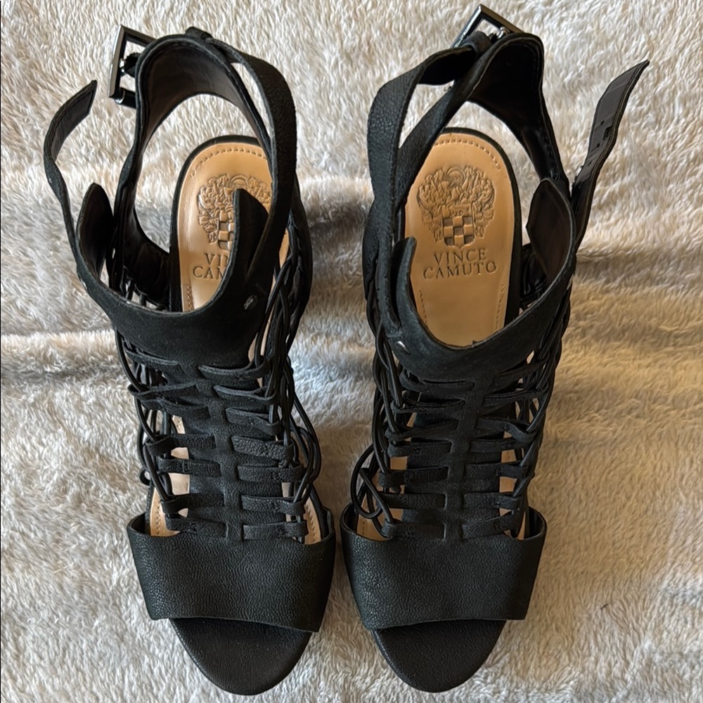 Vince Camuto Black Heeled Sandals with Strappy Design